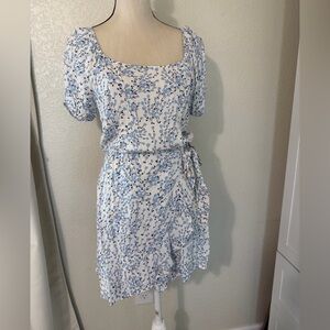 Lily Rose Puff-Sleeve Square neck faux wrap dress, Size XL